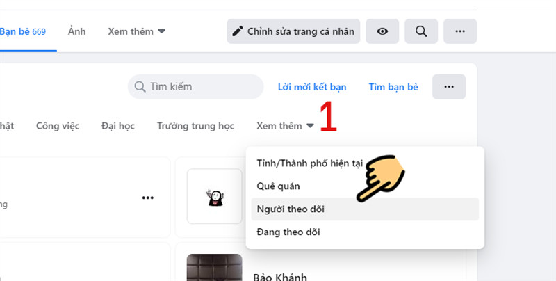 Lựa chọn xem người theo dõi trên Facebook