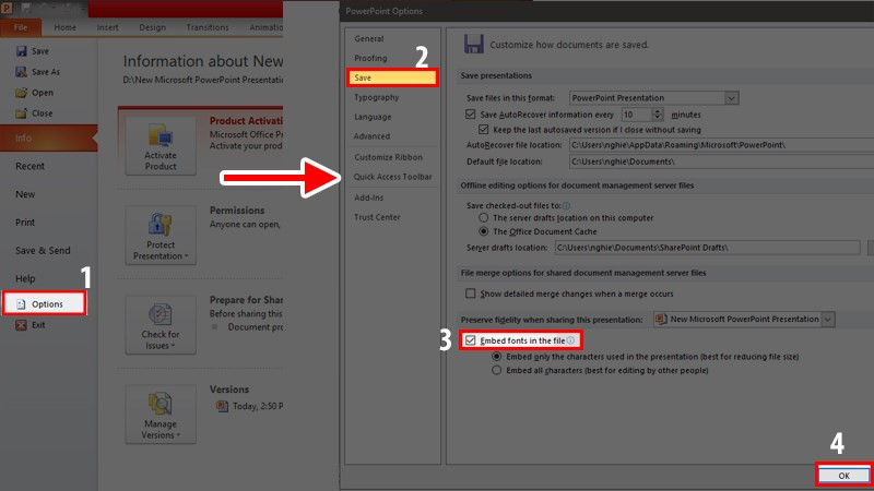 Lưu font tùy chỉnh trong PowerPoint