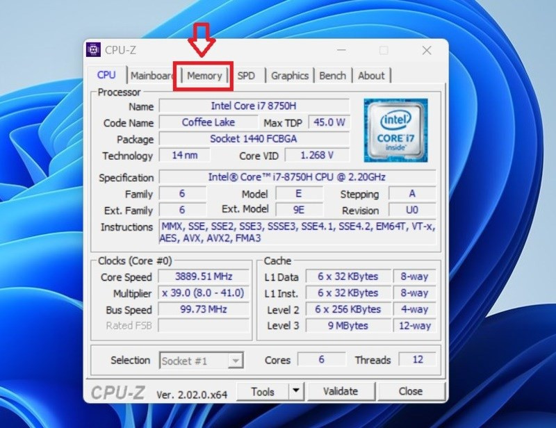 Mở ứng dụng CPU-Z và bấm vào trang Memory