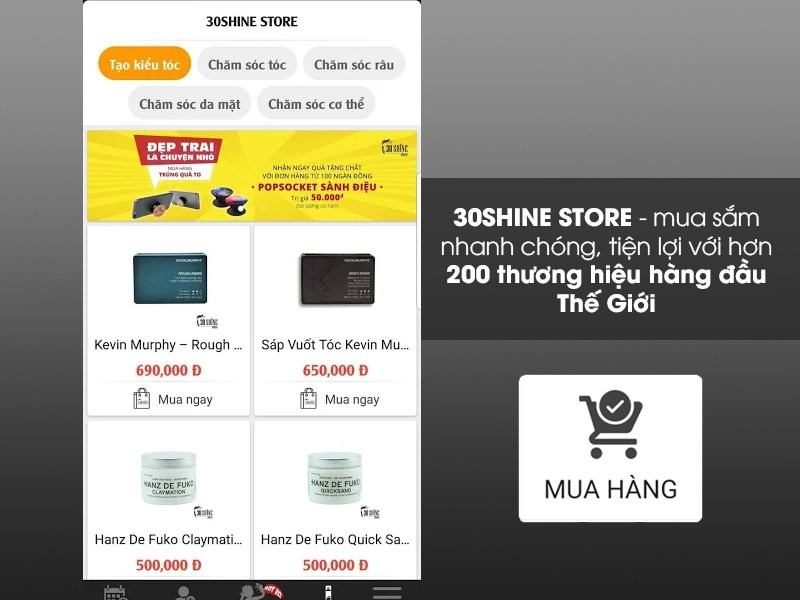 Mua sắm sản phẩm chăm sóc tóc tại 30Shine Store.