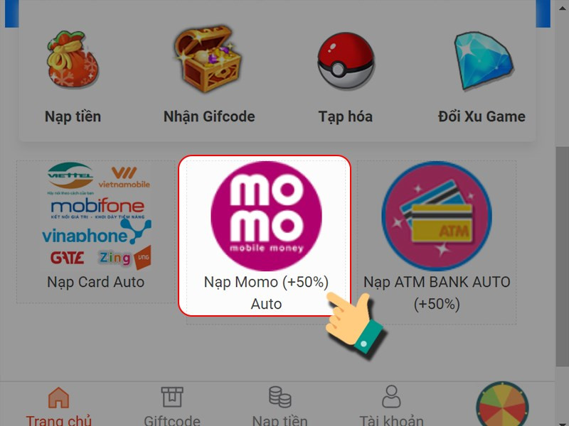 Nạp tiền bằng ví MoMo