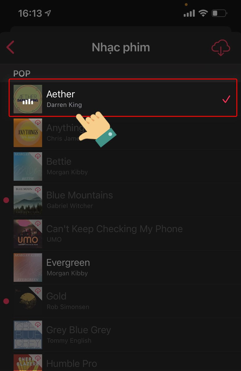 Nhấn tick để lựa chọn bài nhạc theo mong muốn của bạn