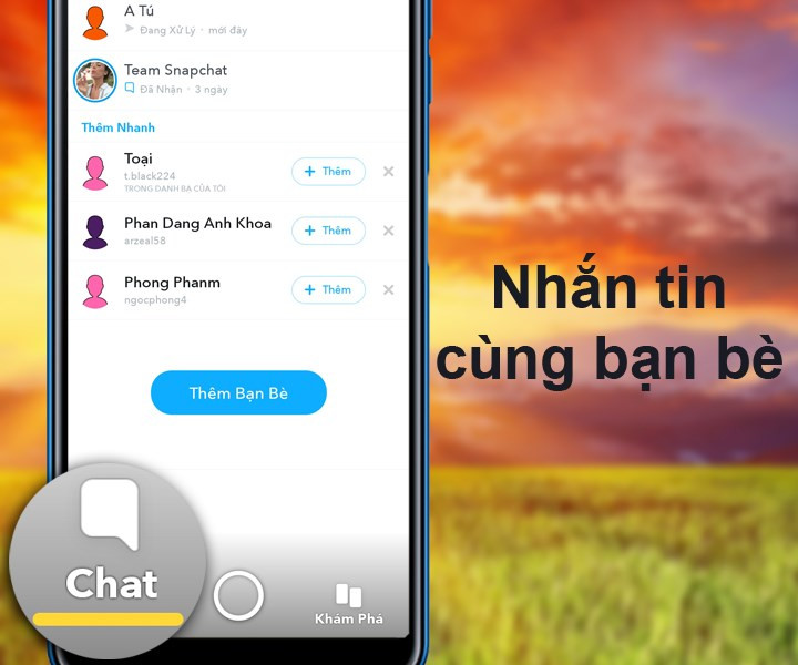 nhắn tin với người th&acirc;n, bạn b&egrave; tr&ecirc;n Snapchat