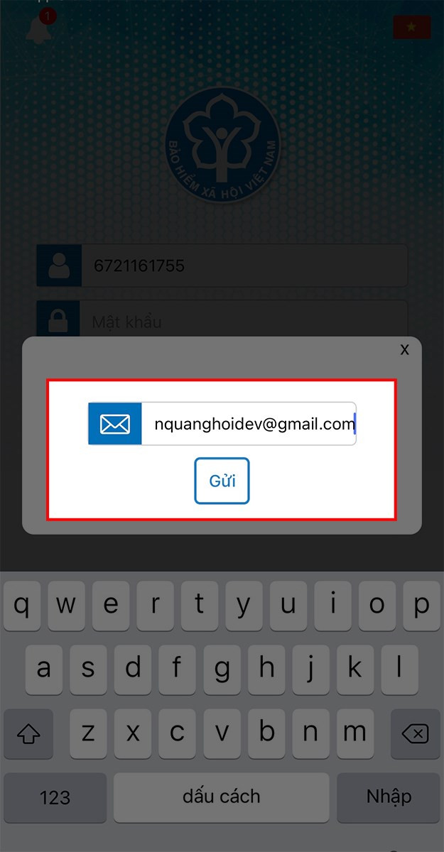 Nhập email và nhấn Gửi