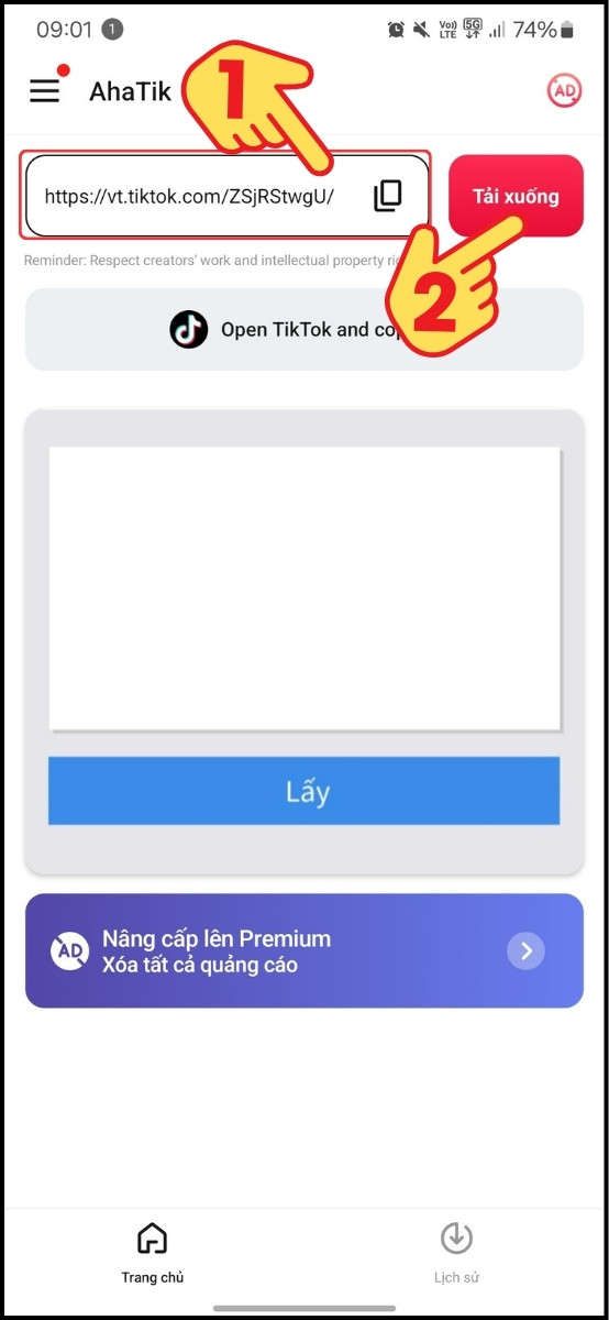 Nhập link Tiktok v&agrave; chọn Tải xuống