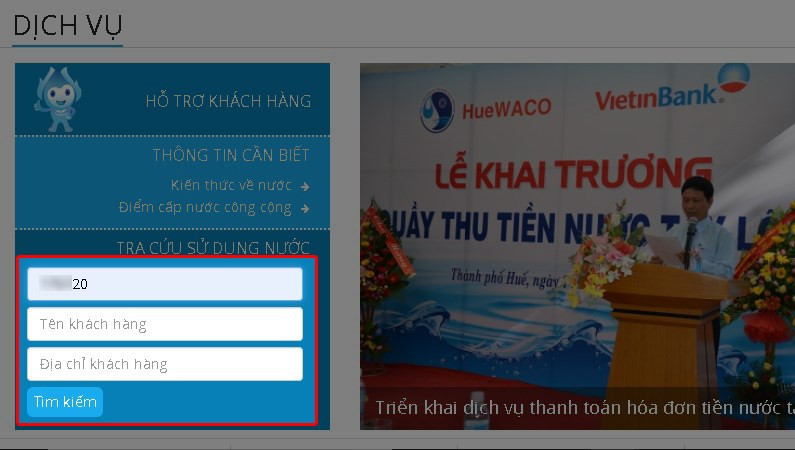 Nhập tên mã khách hàng và nhấn tìm kiếm