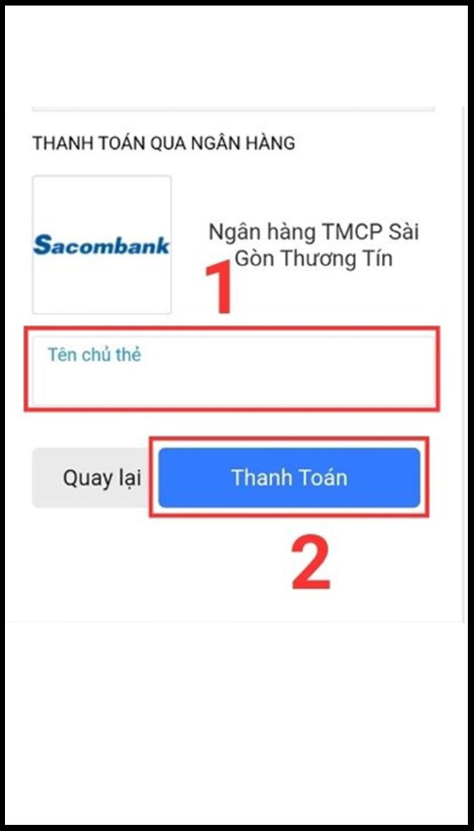 nhập thông tin tài khoản ngân hàng