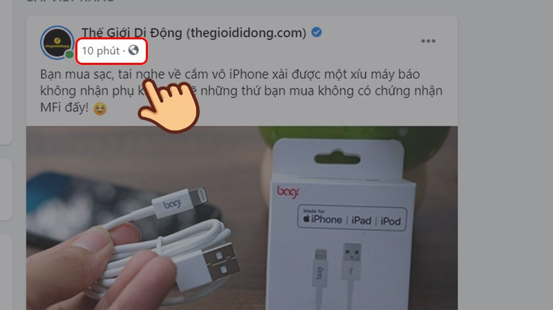 Nhấp vào thời gian đăng bài viết