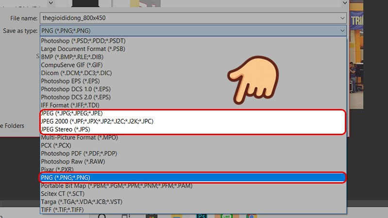 Photoshop đã hỗ trợ lưu định dạng PNG, JPG