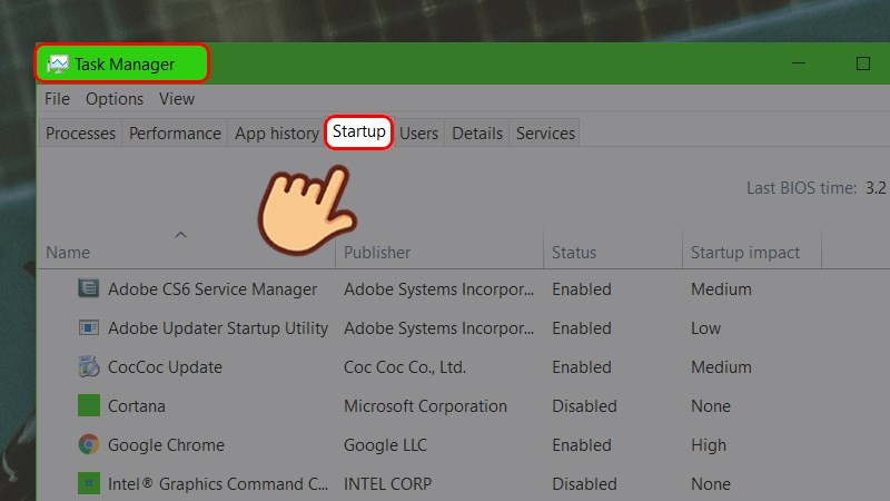 Quản lý ứng dụng Startup qua Task Manager