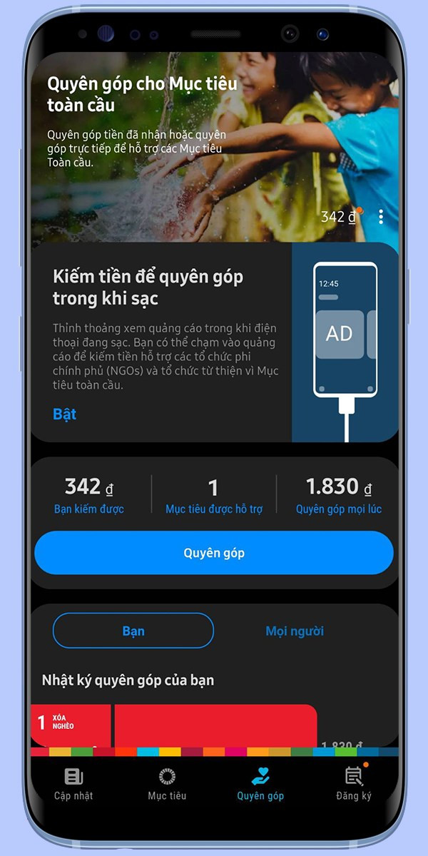 Quyên góp từ thiện qua ứng dụng Samsung Global Goals