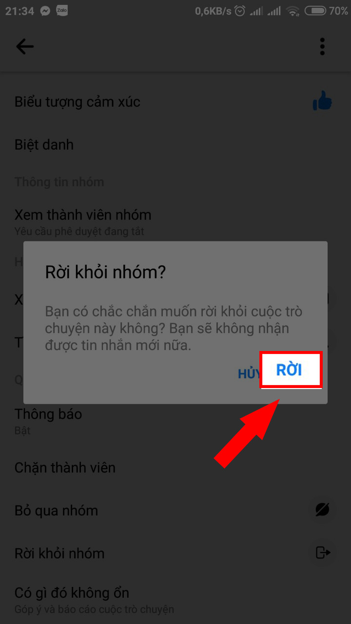 Rời khỏi nhóm chat