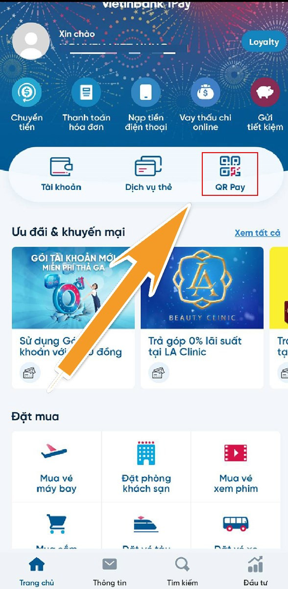 Rút tiền ngân hàng Vietinbank bằng mã QR bước 1