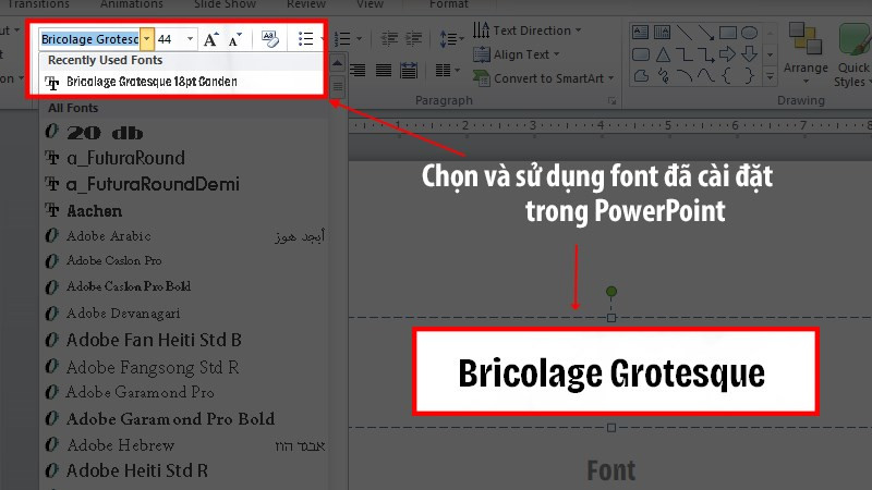 Sử dụng font chữ đã được thêm 