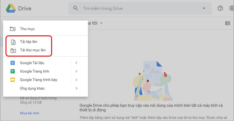 Tải tệp lên Google Drive