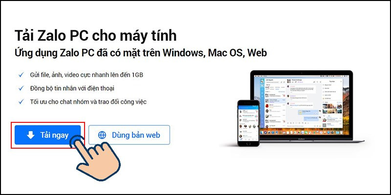 Tải ứng dụng Zalo về máy tính.