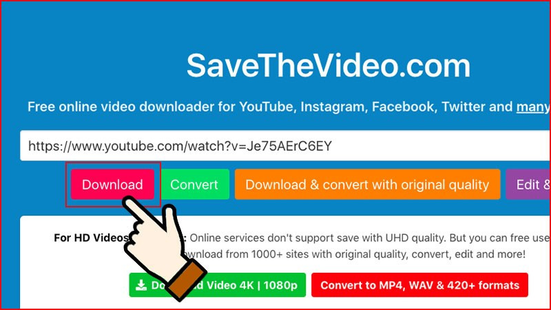 Tải video trên SaveTheVideo