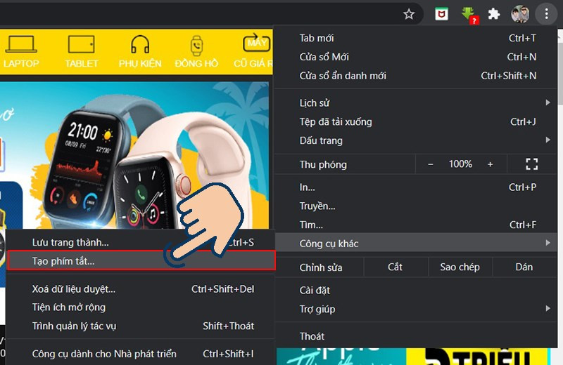 Tạo phím tắt trên Chrome