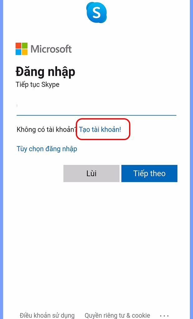 Tạo tài khoản Skype