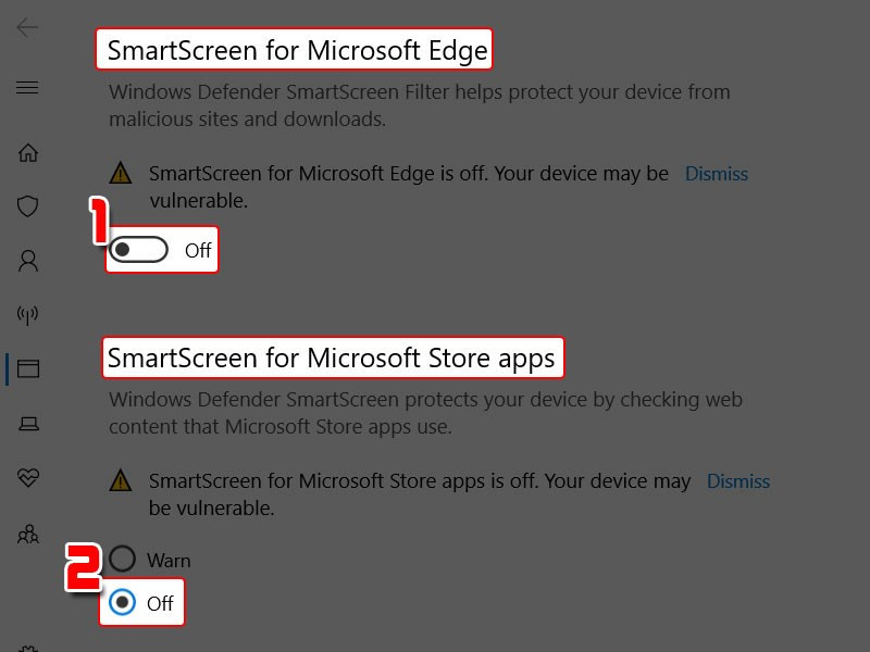 Tắt Smartscreen cho Edge và Store apps