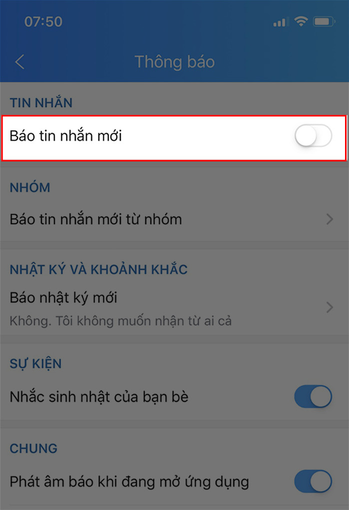 Tắt thông báo tin nhắn