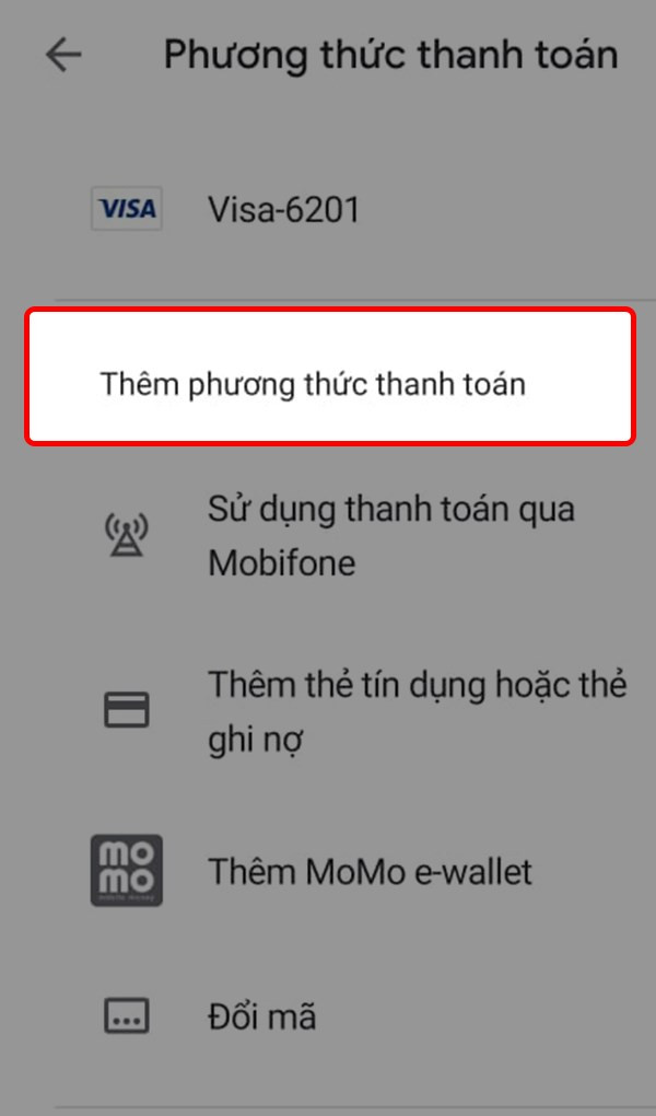 Thêm thẻ thanh toán quốc tế