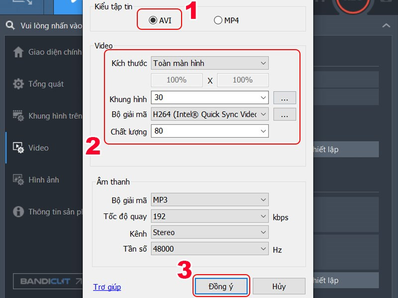 Thiết lập định dạng video