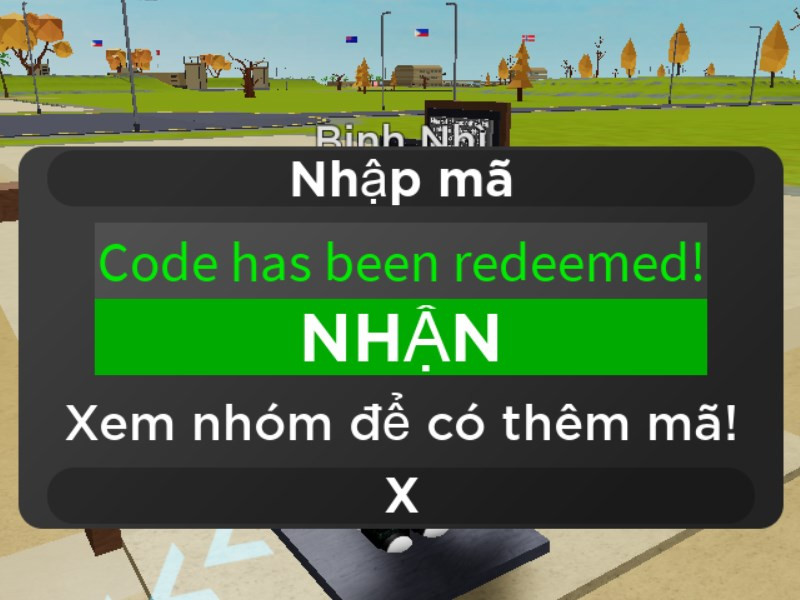 Thông báo nhập code thành công