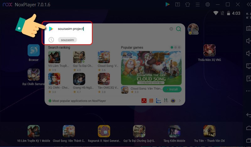 Tìm kiếm game trên NoxPlayer
