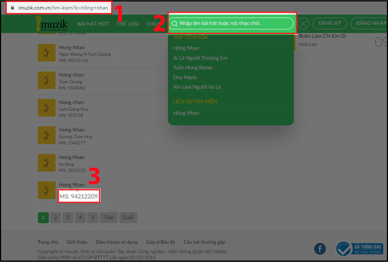 Tìm mã bài hát qua website iMuzik