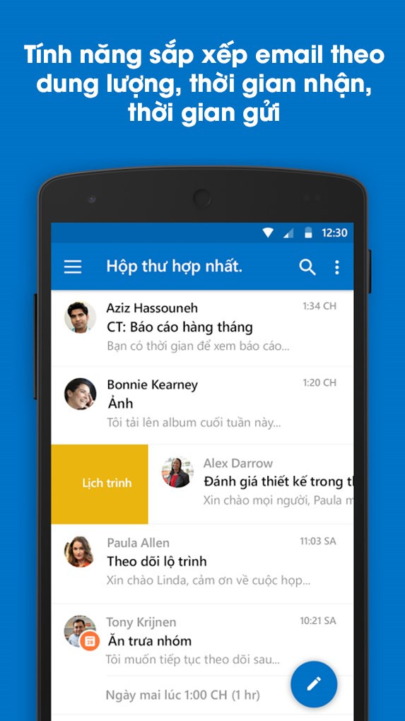 Tính năng sắp xếp email theo dung lượng, thời gian nhận, thời gian gửi