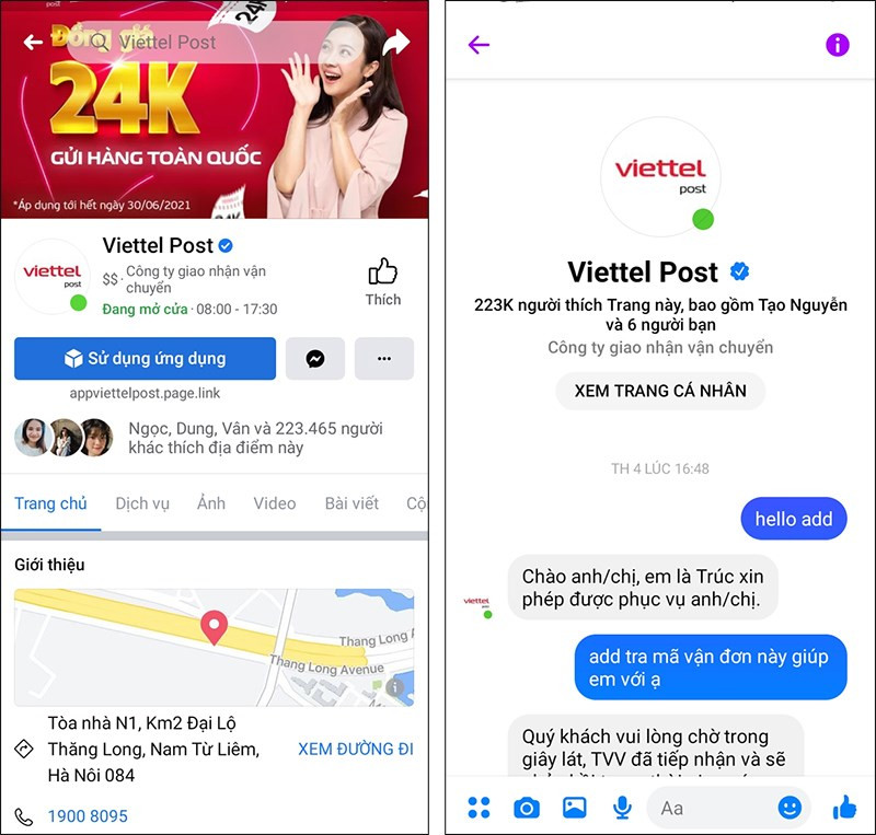 Tra cứu vận đơn Viettel Post trên Facebook