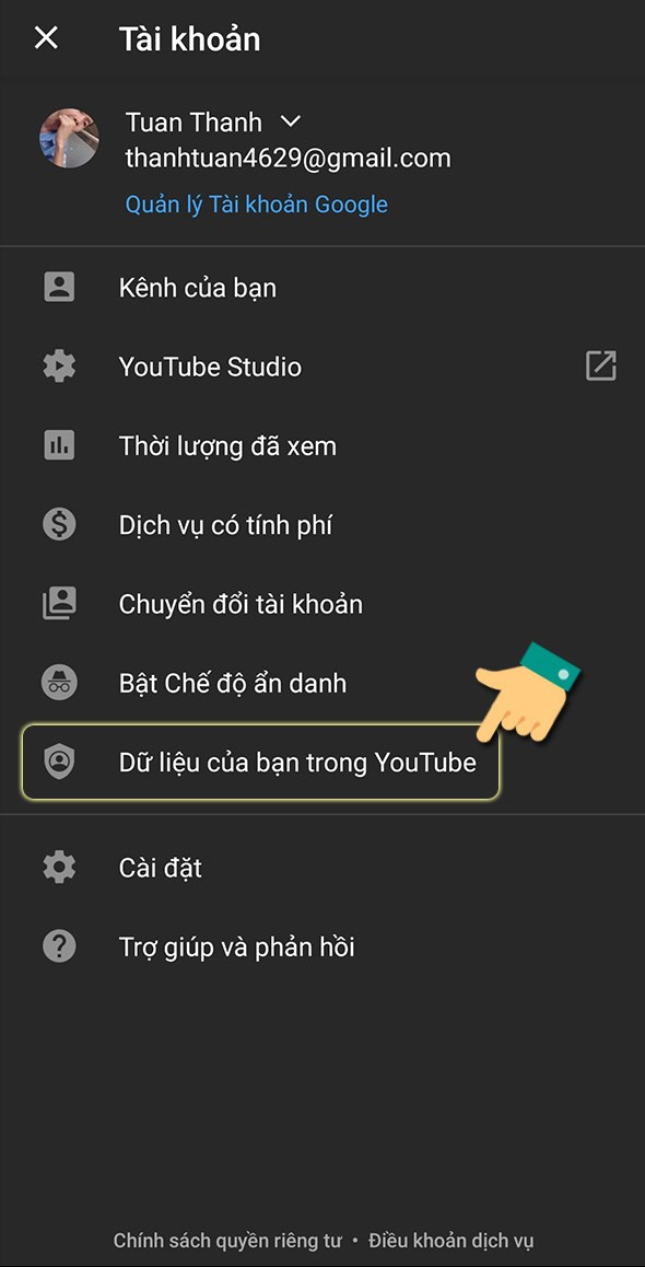 Truy cập cài đặt YouTube