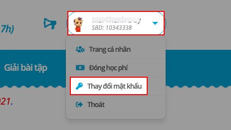 Truy cập trang thay đổi mật khẩu