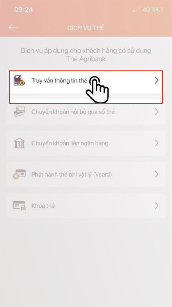 Truy vấn thông tin thẻ trên ứng dụng Agribank E-Mobile Banking