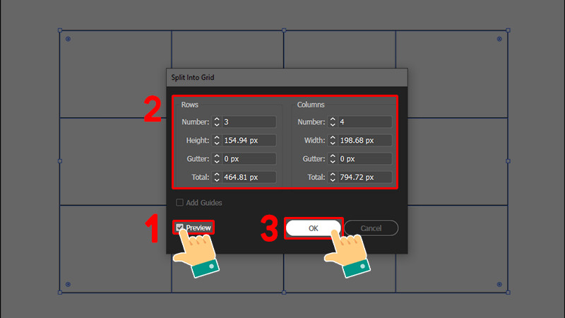 Tùy chỉnh bảng với Split to Grid