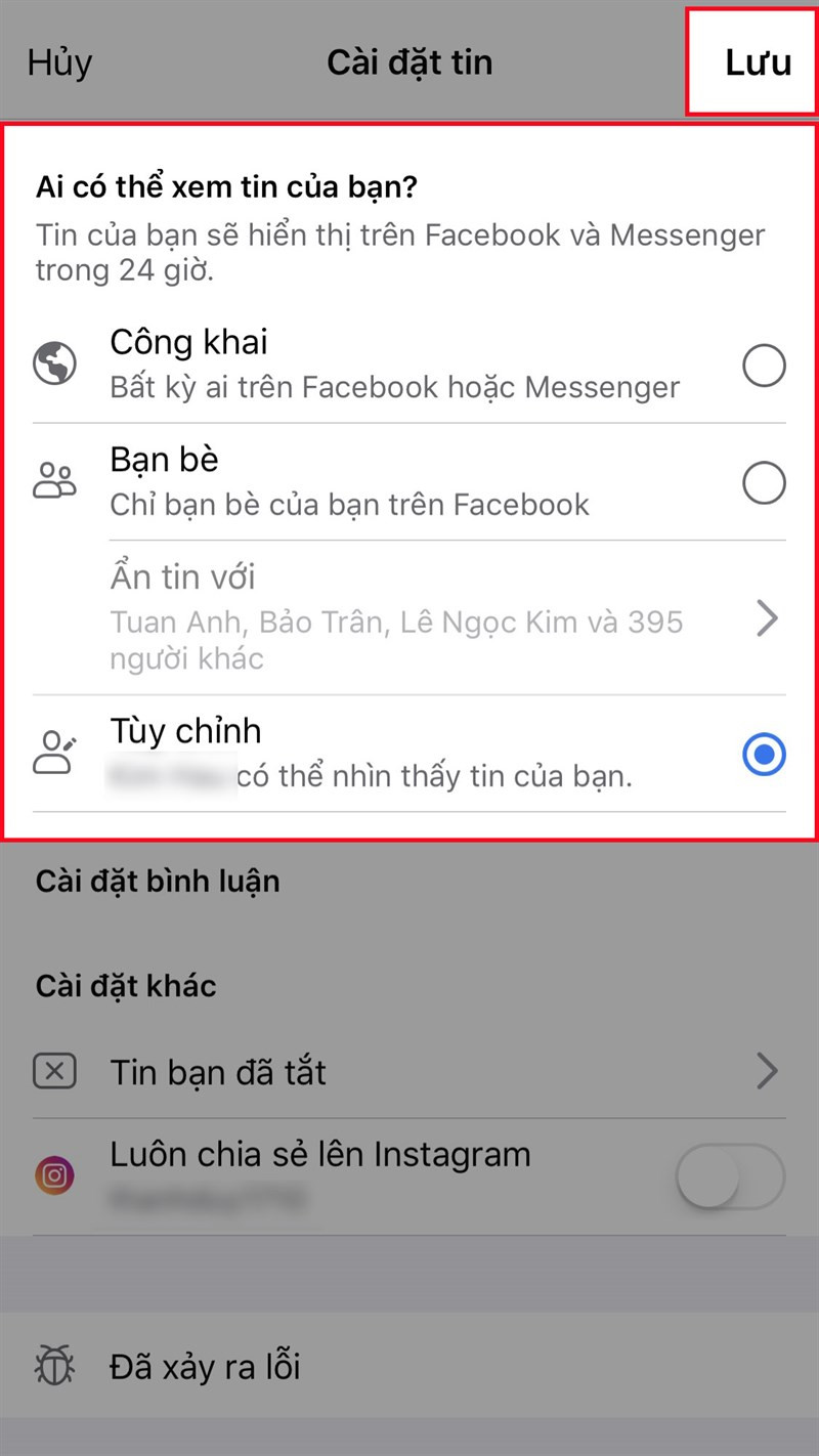 Tùy chỉnh quyền riêng tư story Facebook