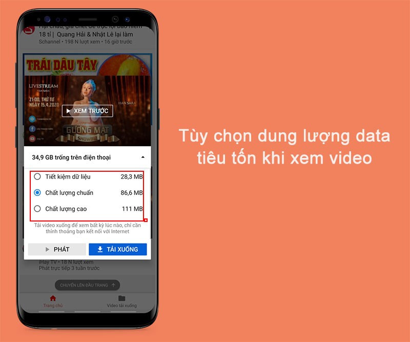 Tùy chọn dung lượng tiêu tốn khi xem video trên ứng dụng YouTube Go