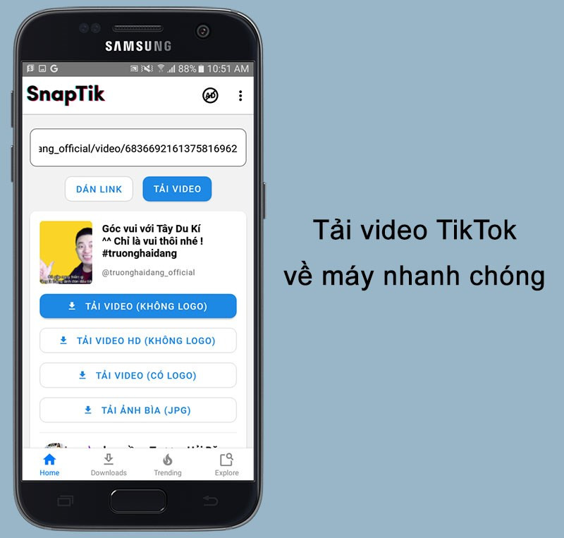 ứng dụng SnapTik hỗ trợ tải video về điện thoại nhanh ch&oacute;ng