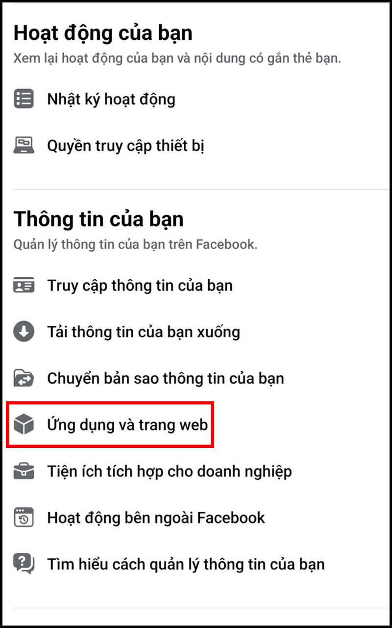 Ứng dụng và trang web Facebook