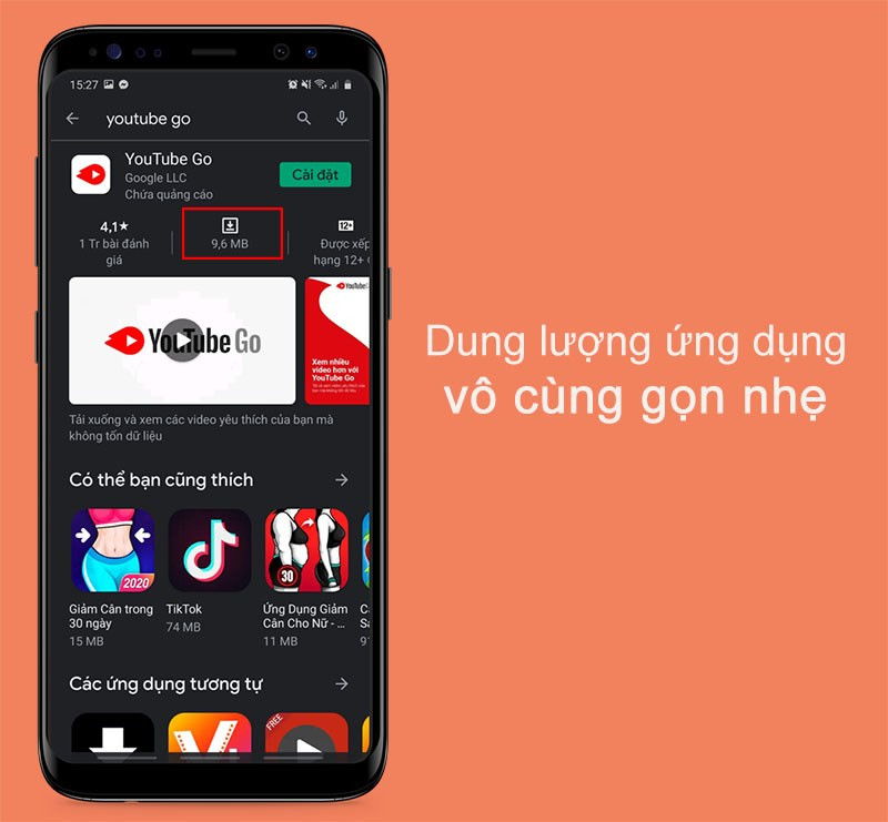 ứng dụng YouTube Go với dung lượng vô cùng gọn nhẹ