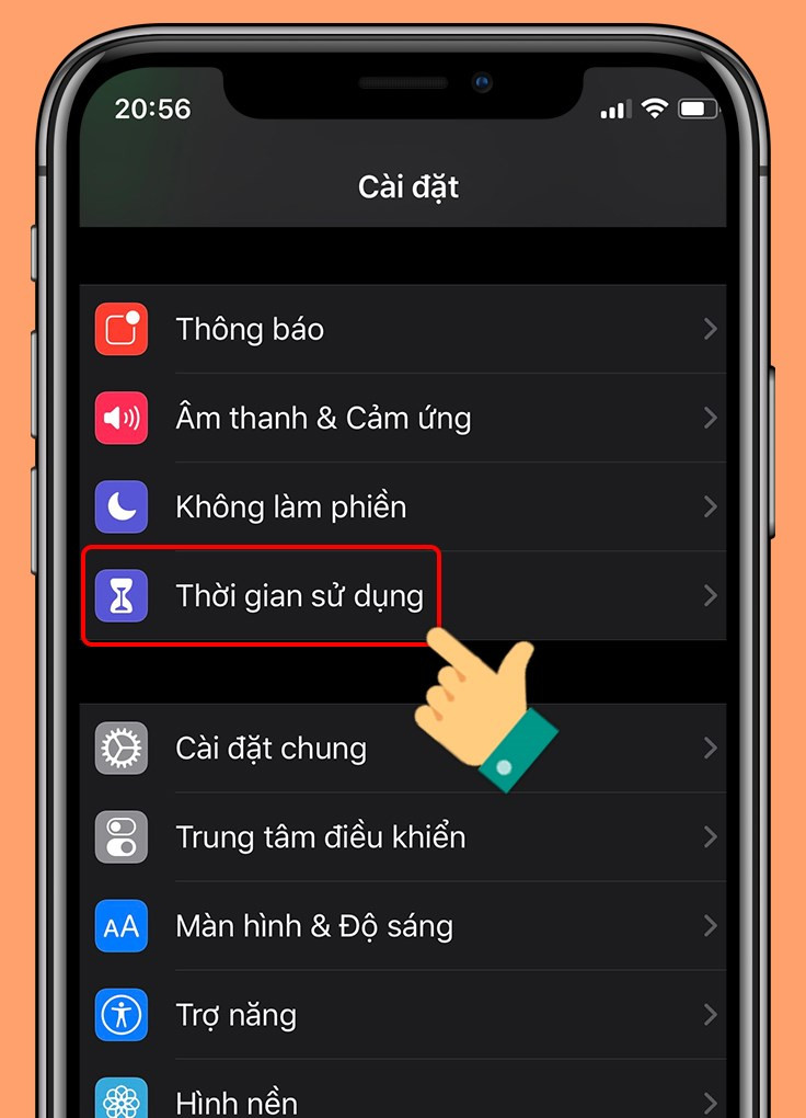 Vào cài đặt Thời gian sử dụng