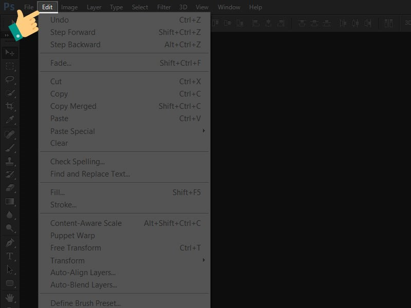 Vào Edit trong Photoshop