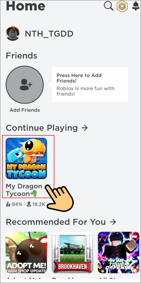 Vào Roblox và chọn My Dragon Tycoon