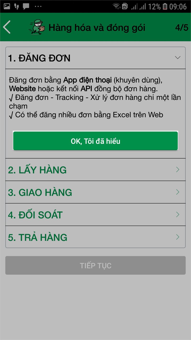 Xác nhận cách thức đăng đơn, lấy hàng