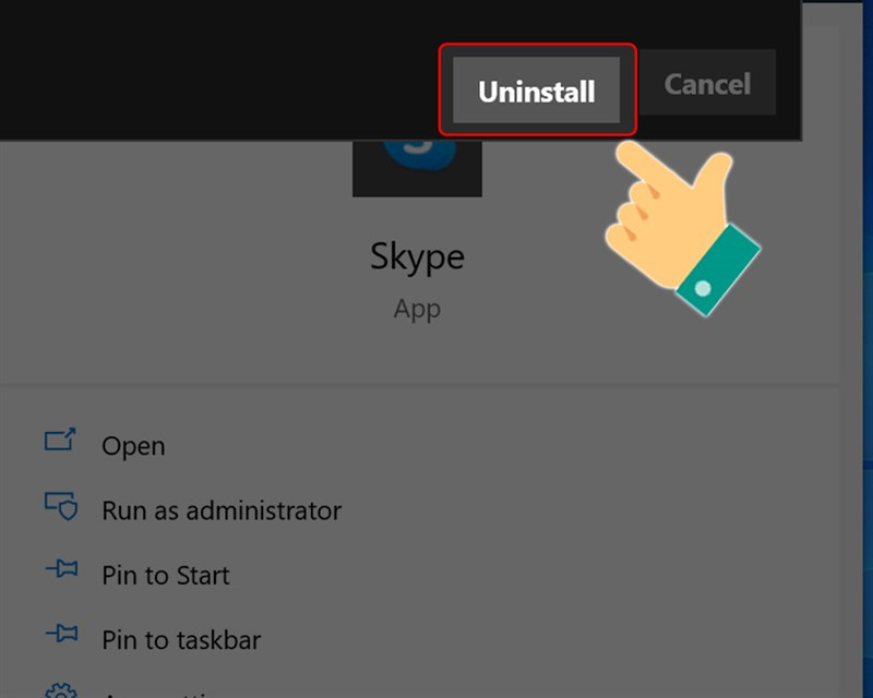 Xác nhận gỡ ứng dụng Skype