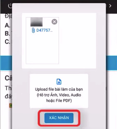 Xác nhận nộp bài trên Azota điện thoại