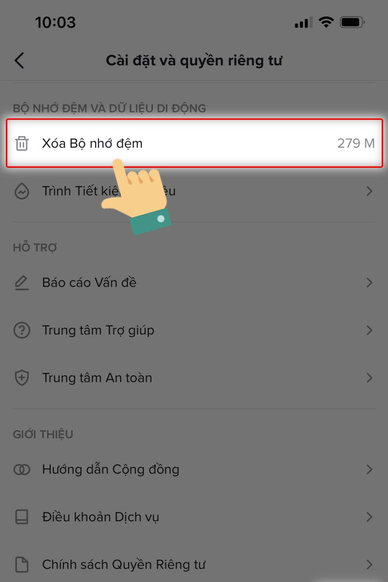 Xóa bộ nhớ đệm TikTok