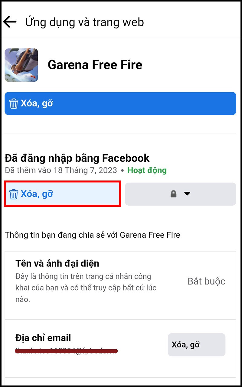 Xóa liên kết Free Fire