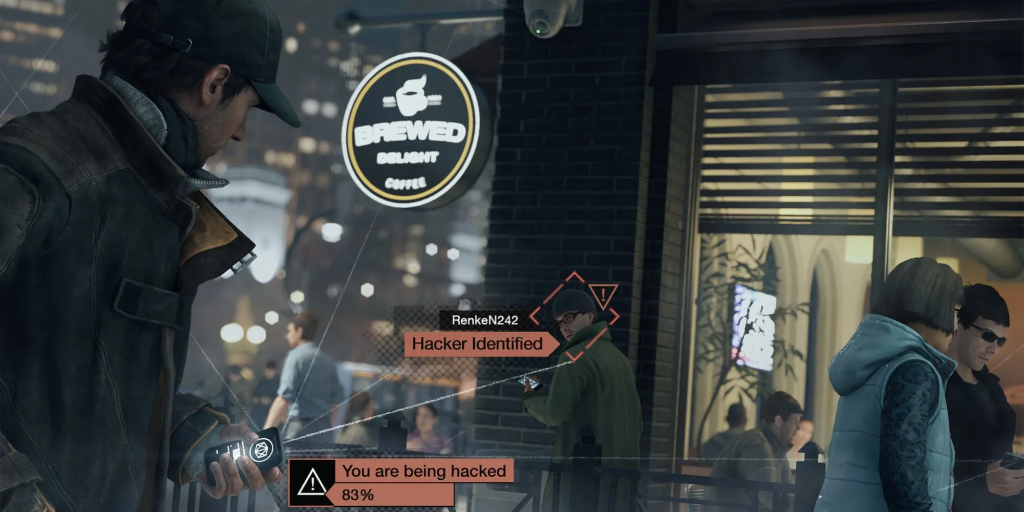 Aiden Pearce nhìn xuống thành phố Chicago được tái hiện trong game Watch Dogs